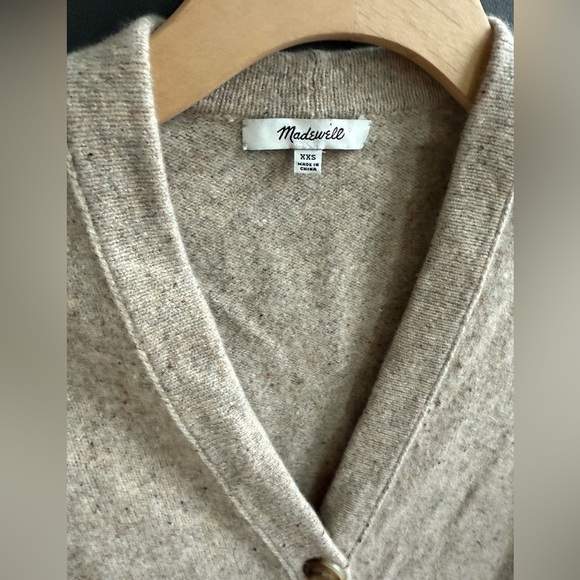 Madewell Flecked Merino Wool Tan V-Neck Cardigan Sweater Tortoise Buttons •xxs - Picture 5 of 5